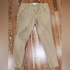 Michael Kors Khaki chinos with goldtone side zippers Sz 10